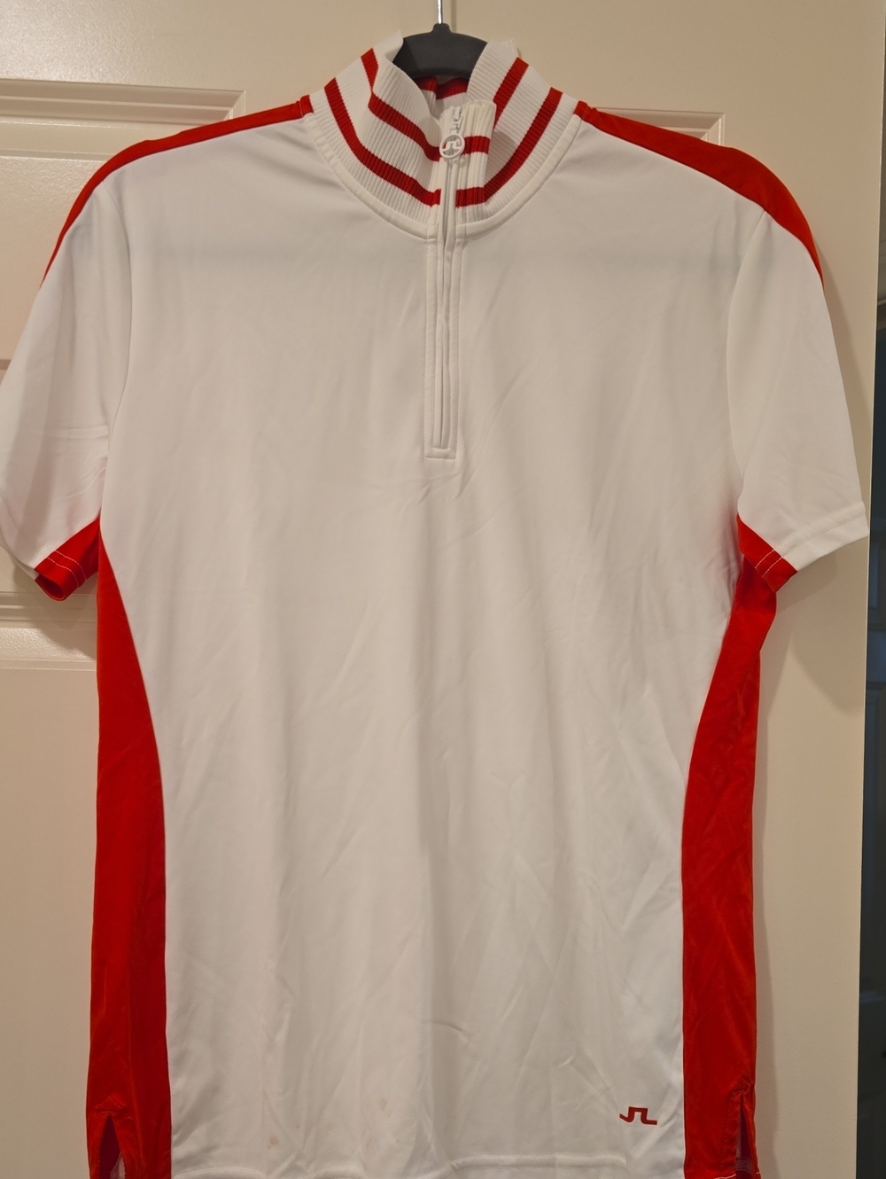 J.Lindeberg White Polo with Red Stripe Accent
